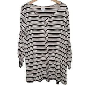 Sunday Striped Rib Knit Tunic Top Womens Size 2X Rayon 3/4 Sleeves Black White
